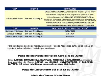 Calendario de Matrícula II PAC 2018
