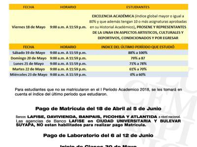 Calendario de Pre-matrícula II PAC 2018