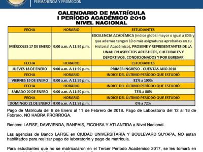 Calendario de Matrícula I PAC 2018